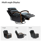 Fauteuil inclinable manuel pivotant en cuir véritable Leopold avec accoudoirs en bois, par HULALA HOME