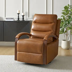Fauteuil inclinable manuel pivotant en cuir véritable Leopold avec accoudoirs en bois, par HULALA HOME