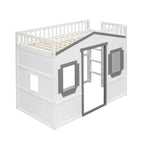 Lit mezzanine cabane pour enfants, structure en bois massif avec fenêtre et échelle.