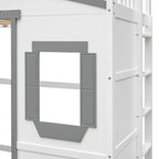 Lit mezzanine cabane pour enfants, structure en bois massif avec fenêtre et échelle.