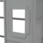 Lit mezzanine cabane pour enfants, structure en bois massif avec fenêtre et échelle.