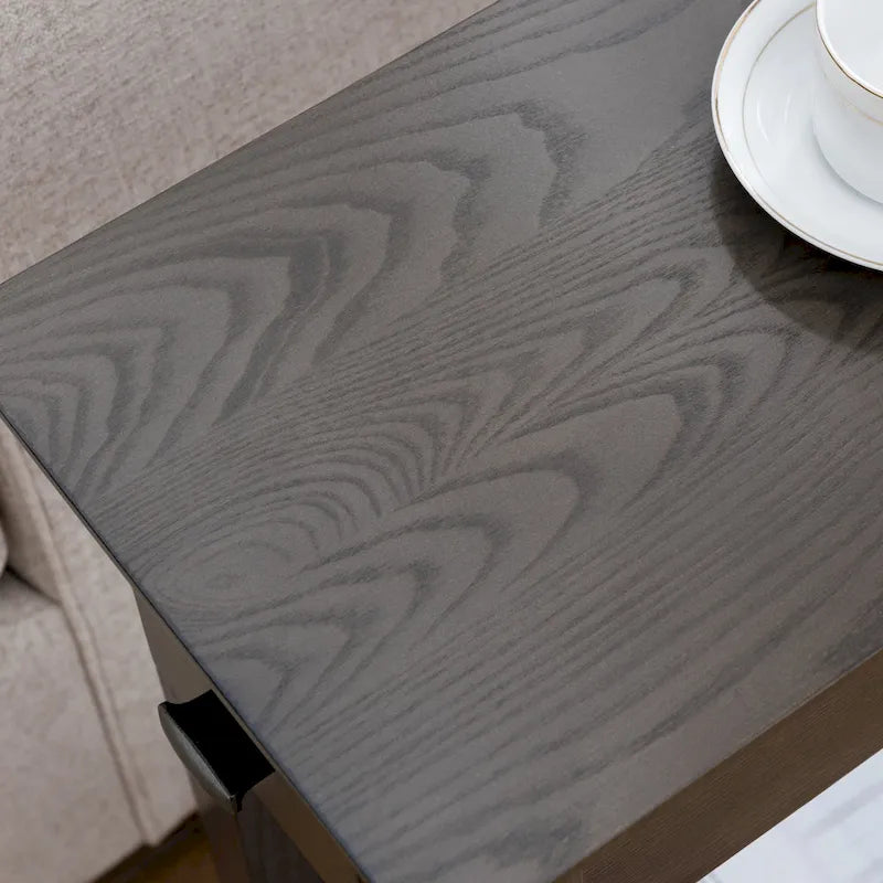 Table d'appoint étroite Teegan en bois massif avec étagère et tiroir