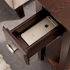 Table d'appoint étroite Teegan en bois massif avec étagère et tiroir