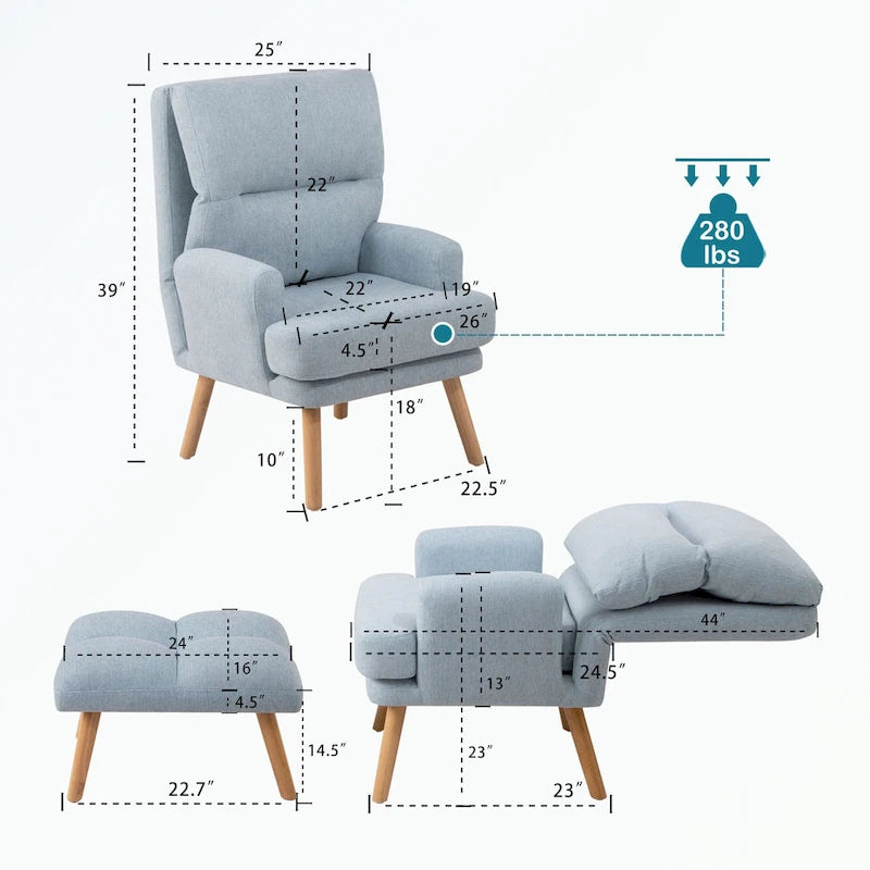 Fauteuil d'appoint avec repose-pieds et dossier réglable