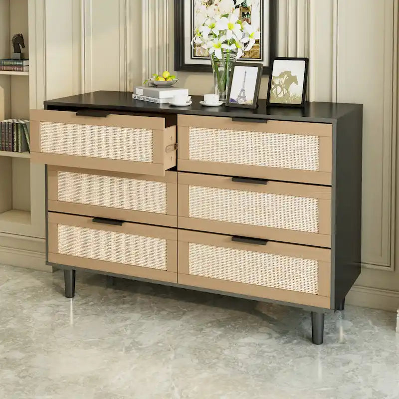 Commode en rotin à 6 tiroirs, Chambre, Salon