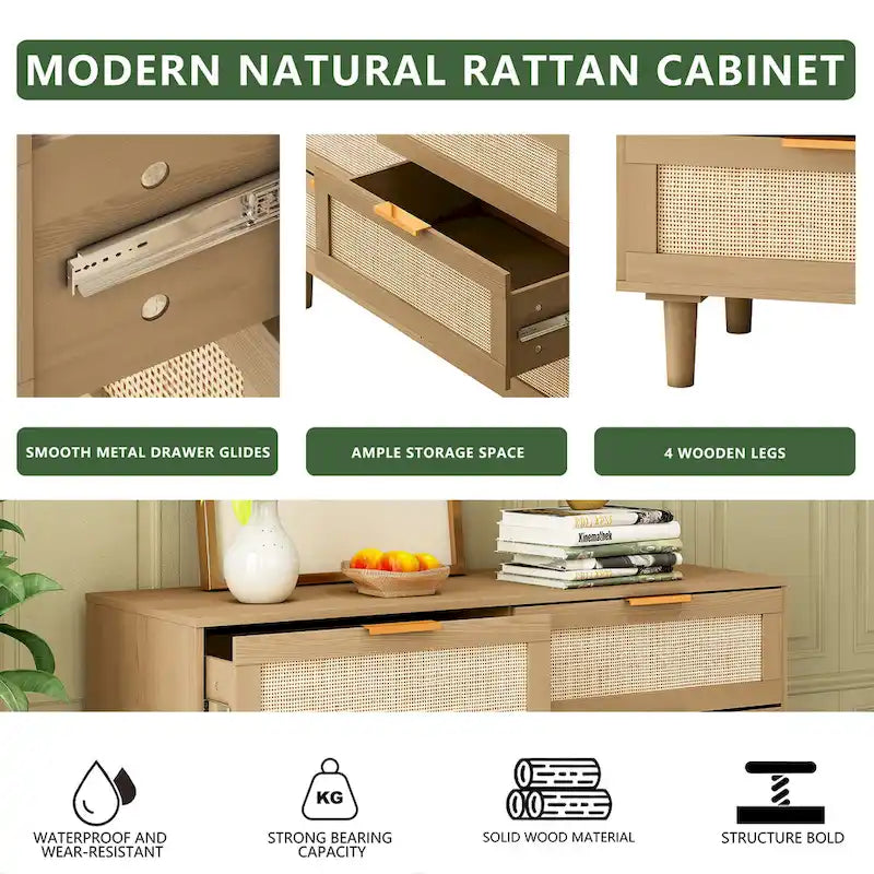 Commode en rotin à 6 tiroirs, Chambre, Salon