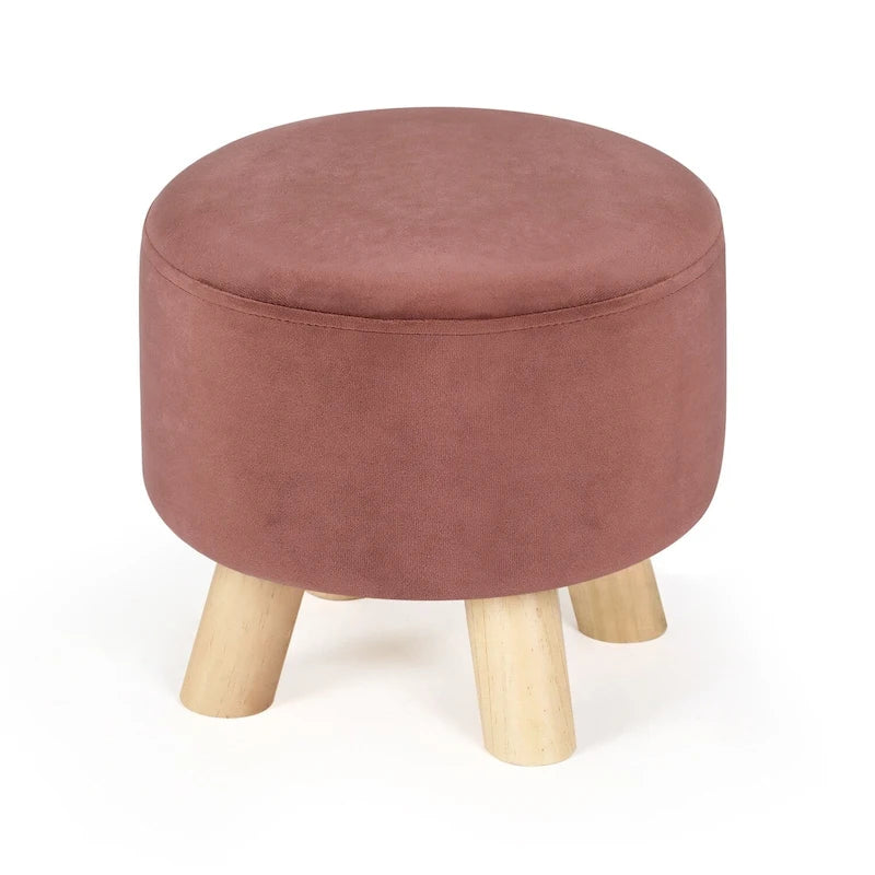 Tabouret repose-pieds rond ottoman en velours Adeco avec pieds antidérapants