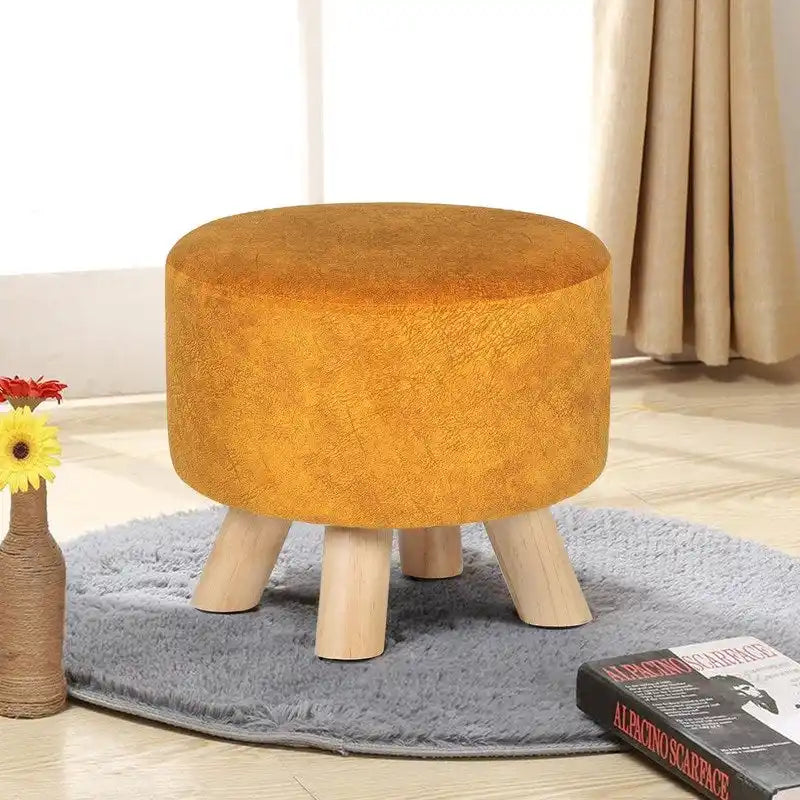 Adeco Round Ottoman Velvet Foot Rest Stool with Non-Skid Legs
