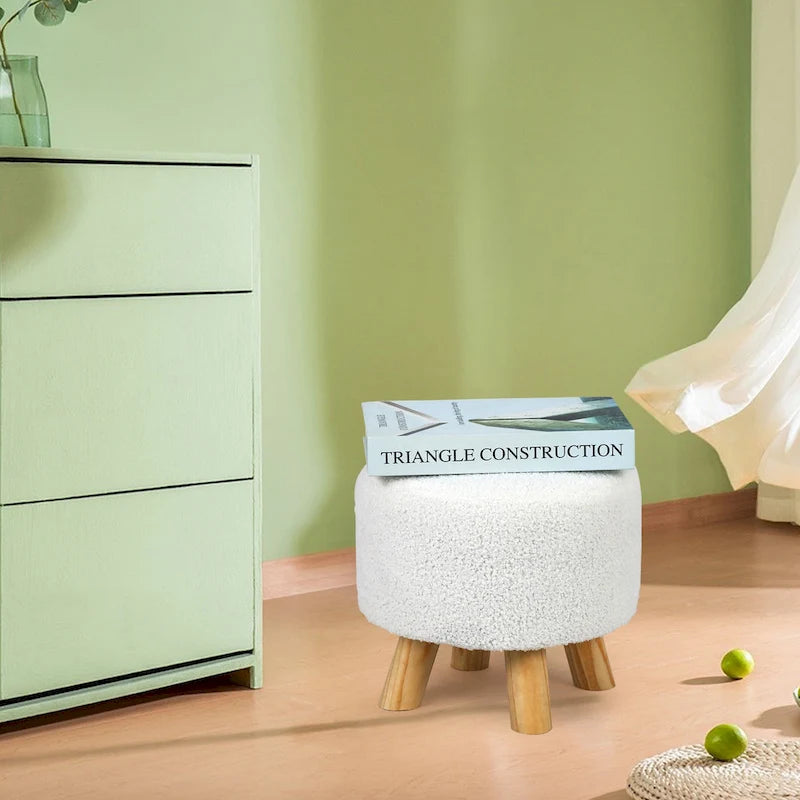 Tabouret repose-pieds rond ottoman en velours Adeco avec pieds antidérapants