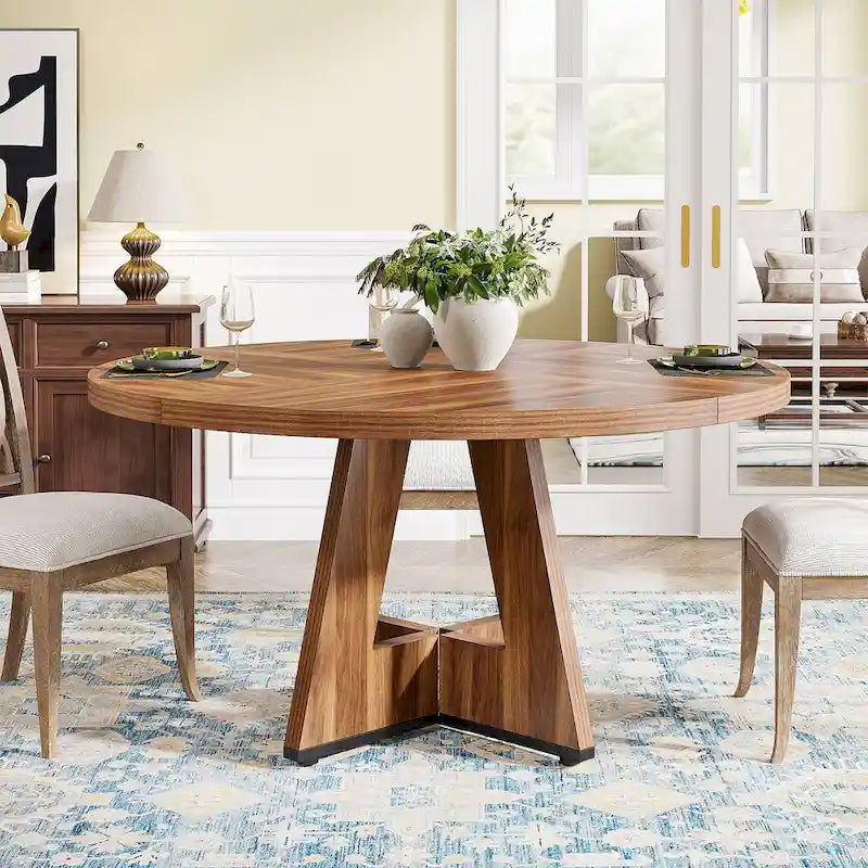 Round Dining Table for 4, 47 Inch Farmhouse Kitchen Table Small Dinner Table