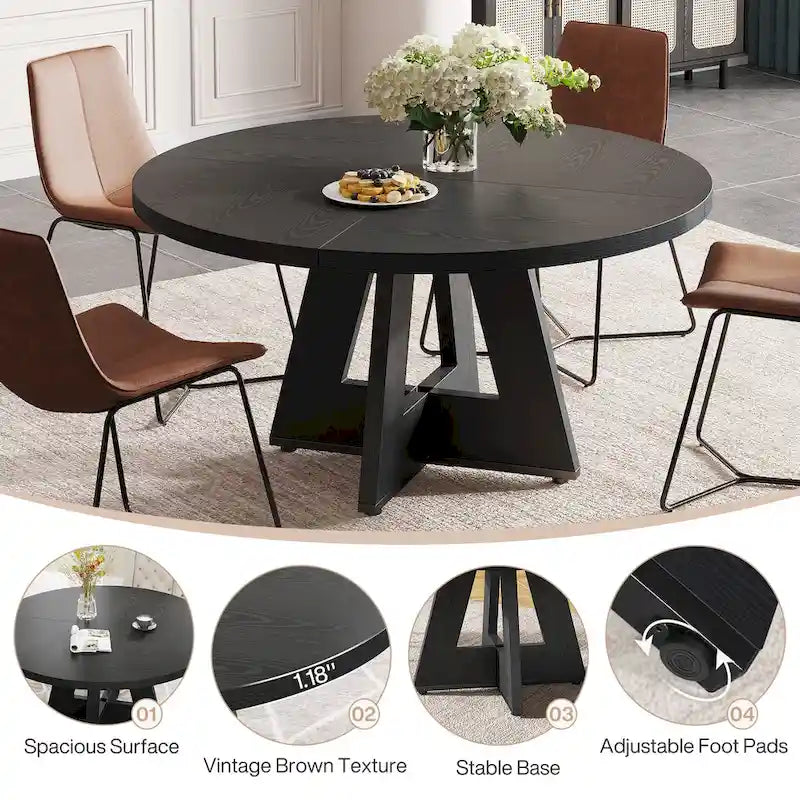 Table de salle à manger ronde pour 4 personnes, table de cuisine de style campagnard de 119 cm, petite table à manger