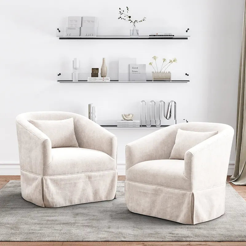Ouyessir Ensemble de 2 fauteuils pivotants en forme de tonneau, fauteuil d'appoint rembourré à 360 degrés avec accoudoirs en tissu