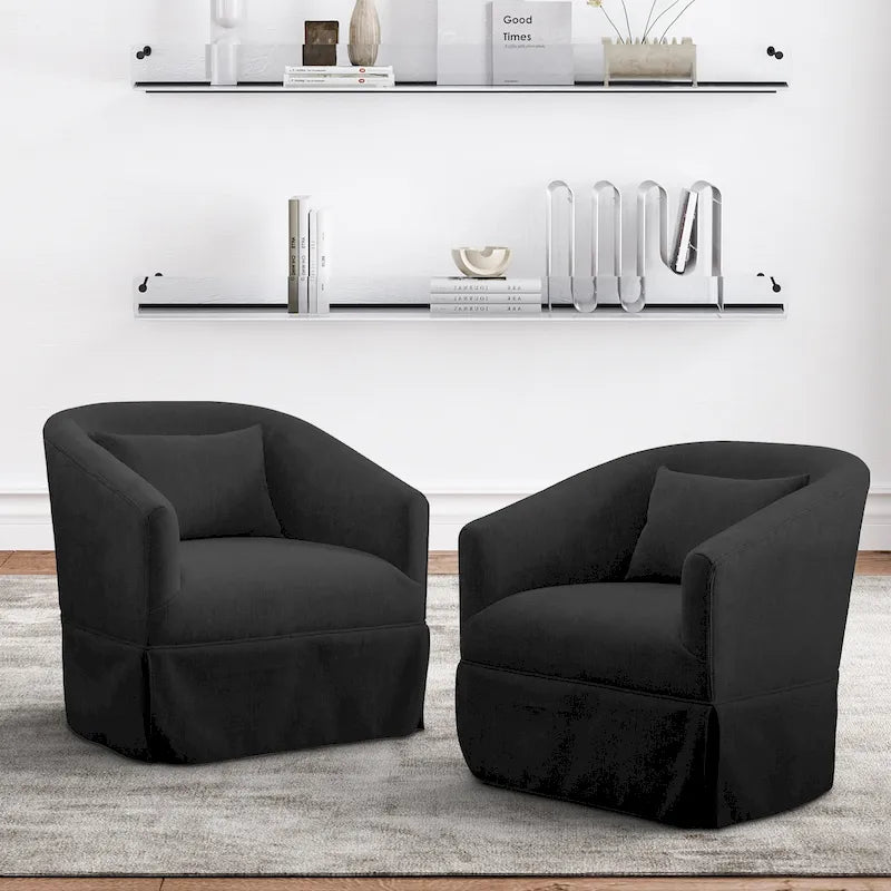 Ouyessir Ensemble de 2 fauteuils pivotants en forme de tonneau, fauteuil d'appoint rembourré à 360 degrés avec accoudoirs en tissu