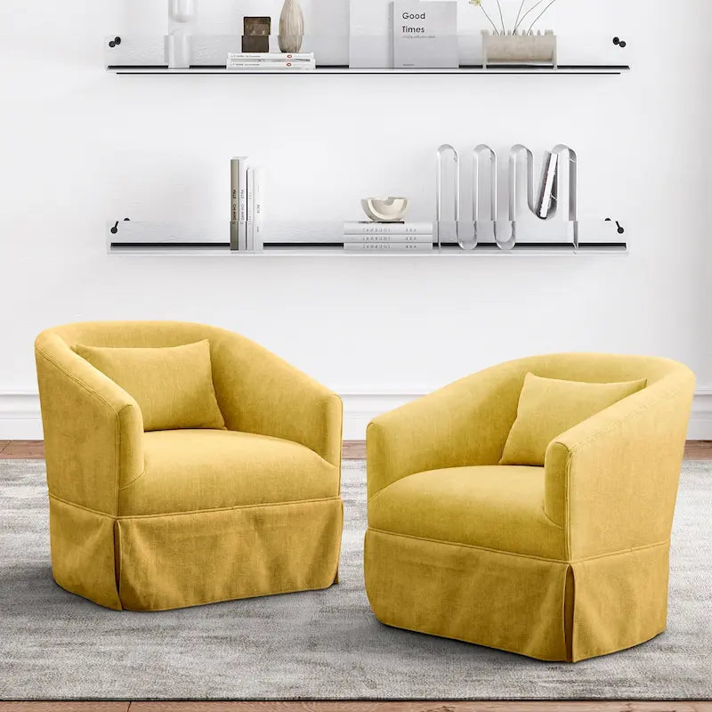 Ouyessir Ensemble de 2 fauteuils pivotants en forme de tonneau, fauteuil d'appoint rembourré à 360 degrés avec accoudoirs en tissu
