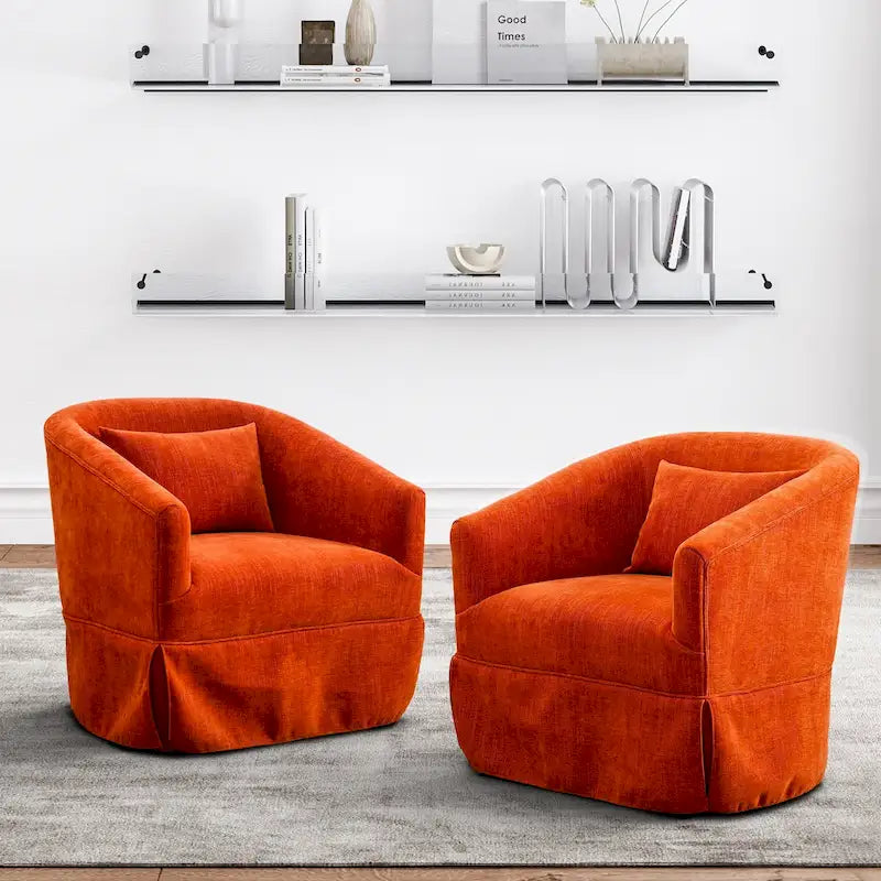 Ouyessir Ensemble de 2 fauteuils pivotants en forme de tonneau, fauteuil d'appoint rembourré à 360 degrés avec accoudoirs en tissu