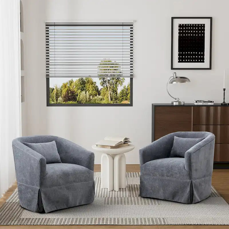 Ouyessir Ensemble de 2 fauteuils pivotants en forme de tonneau, fauteuil d'appoint rembourré à 360 degrés avec accoudoirs en tissu