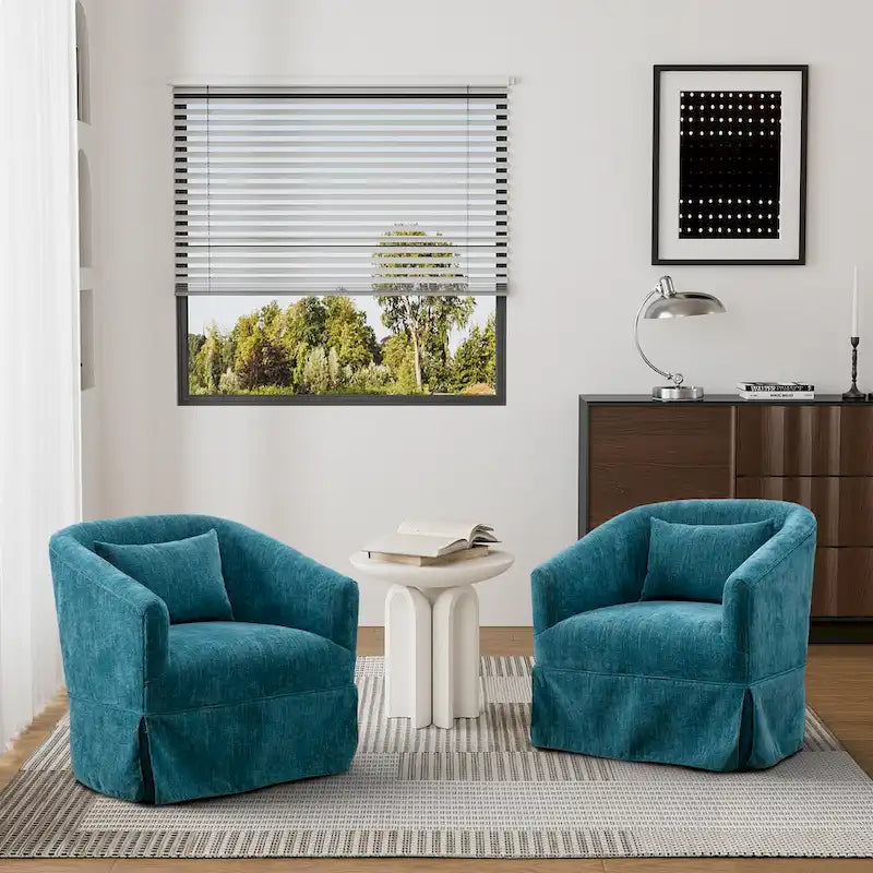 Ouyessir Ensemble de 2 fauteuils pivotants en forme de tonneau, fauteuil d'appoint rembourré à 360 degrés avec accoudoirs en tissu