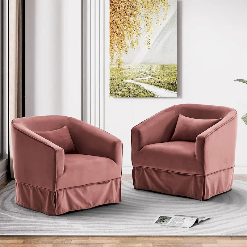 Ouyessir Ensemble de 2 fauteuils pivotants en forme de tonneau, fauteuil d'appoint rembourré à 360 degrés avec accoudoirs en tissu