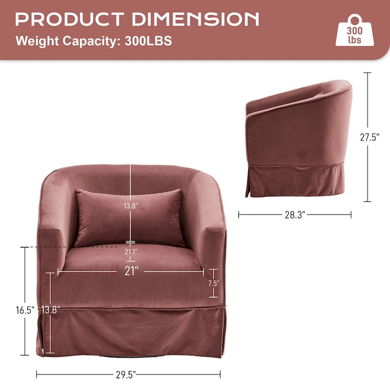 Ouyessir Ensemble de 2 fauteuils pivotants en forme de tonneau, fauteuil d'appoint rembourré à 360 degrés avec accoudoirs en tissu