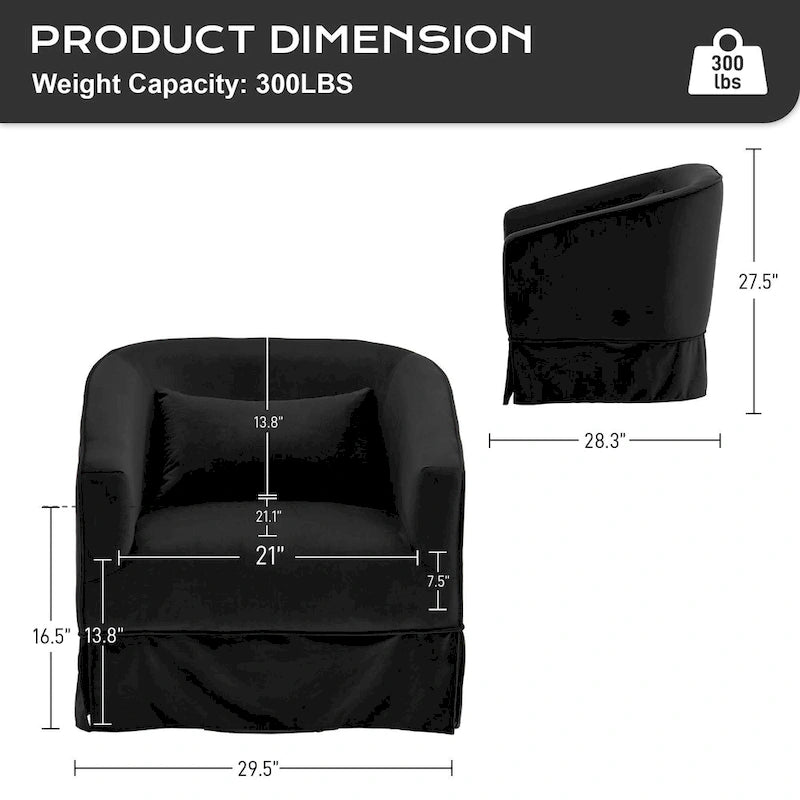 Ouyessir Ensemble de 2 fauteuils pivotants en forme de tonneau, fauteuil d'appoint rembourré à 360 degrés avec accoudoirs en tissu