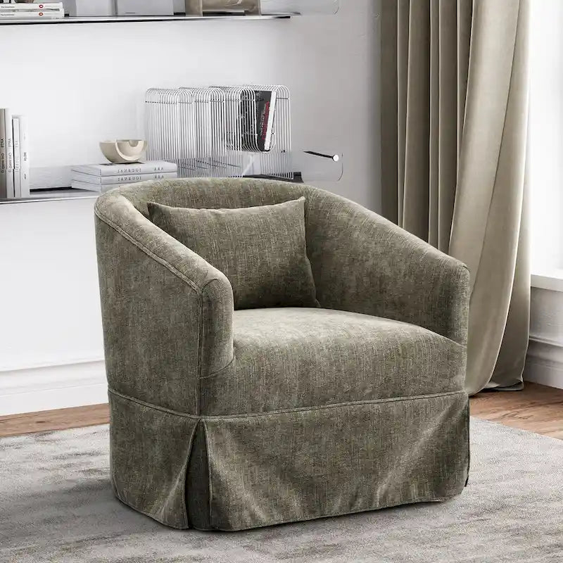 Ouyessir Ensemble de 2 fauteuils pivotants en forme de tonneau, fauteuil d'appoint rembourré à 360 degrés avec accoudoirs en tissu