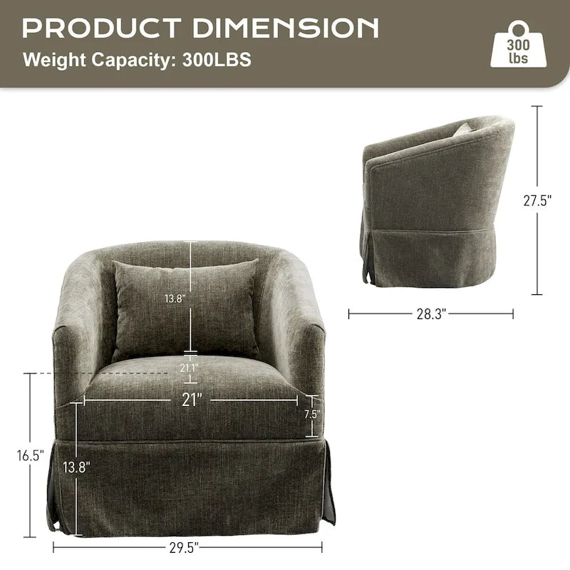 Ouyessir Ensemble de 2 fauteuils pivotants en forme de tonneau, fauteuil d'appoint rembourré à 360 degrés avec accoudoirs en tissu