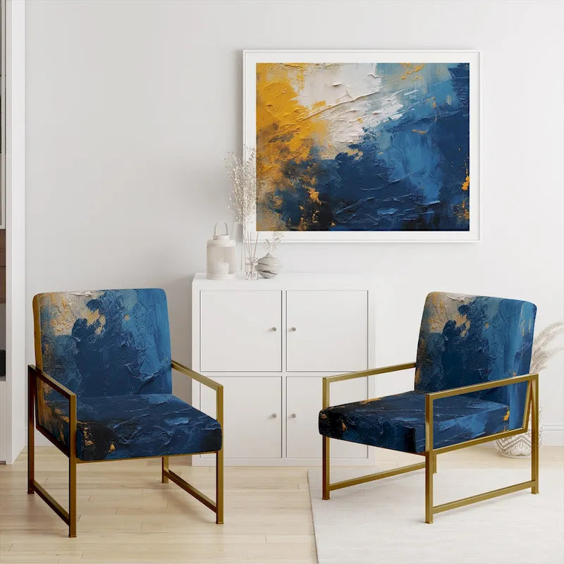 Designart Bleu et Jaune Expressions Intuitives | Fauteuil d'appoint abstrait rembourré et fauteuil moderne et contemporain