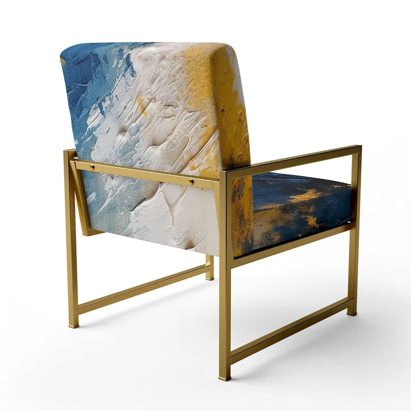 Designart Bleu et Jaune Expressions Intuitives | Fauteuil d'appoint abstrait rembourré et fauteuil moderne et contemporain