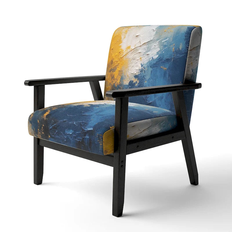 Designart Bleu et Jaune Expressions Intuitives | Fauteuil d'appoint abstrait rembourré et fauteuil moderne et contemporain