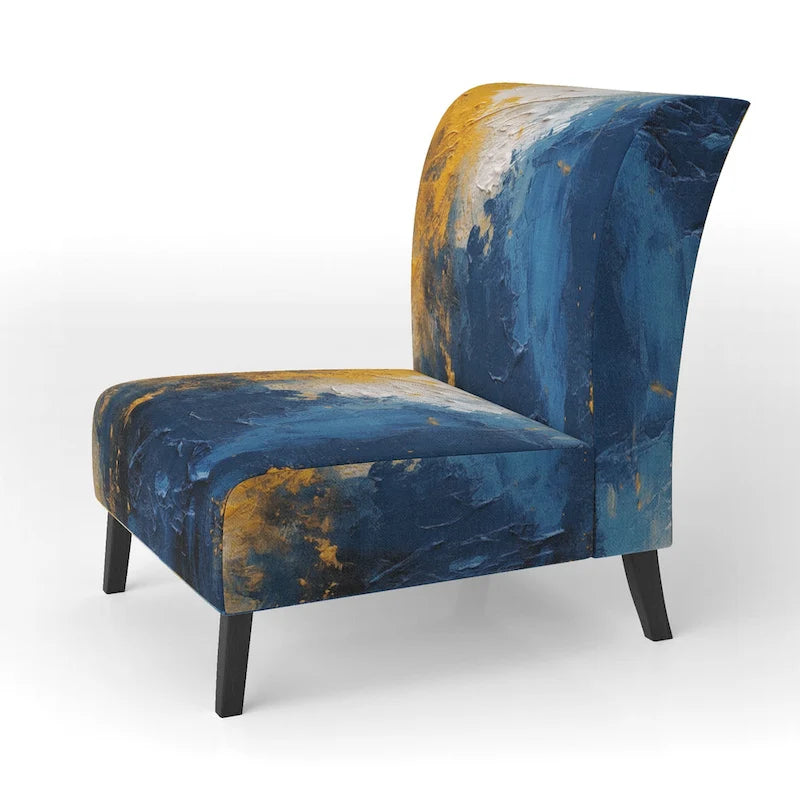 Designart Bleu et Jaune Expressions Intuitives | Fauteuil d'appoint abstrait rembourré et fauteuil moderne et contemporain