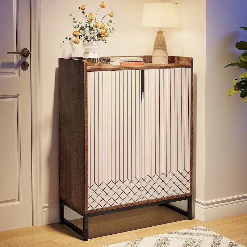 Meuble à chaussures à 5 niveaux avec portes, rangement pour 25 paires de chaussures en bois blanc