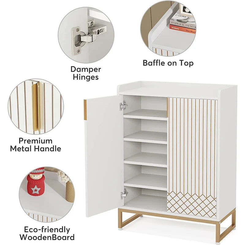 Meuble à chaussures à 5 niveaux avec portes, rangement pour 25 paires de chaussures en bois blanc