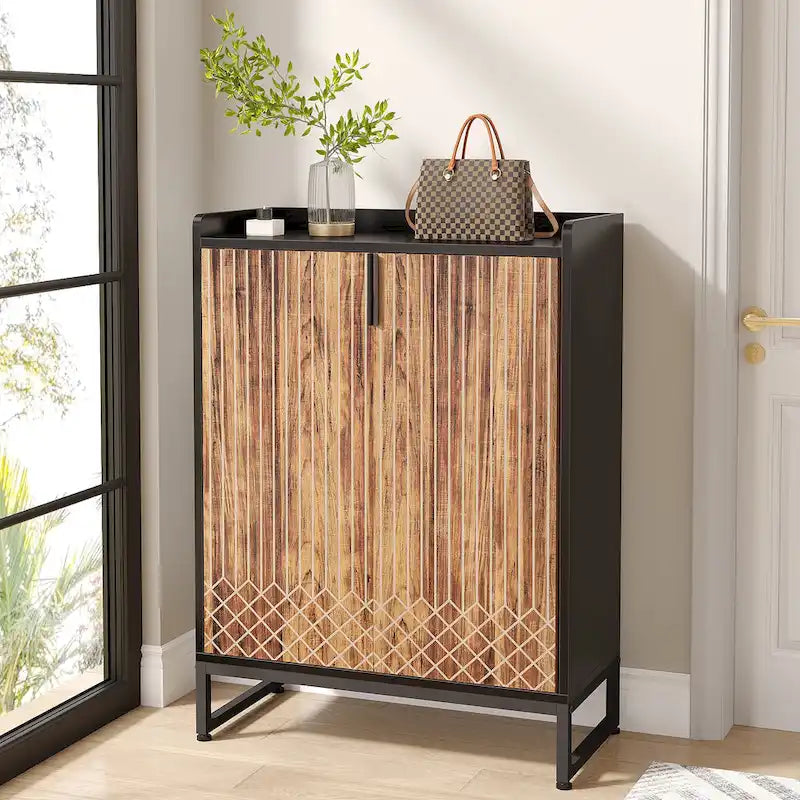 Meuble à chaussures à 5 niveaux avec portes, rangement pour 25 paires de chaussures en bois blanc