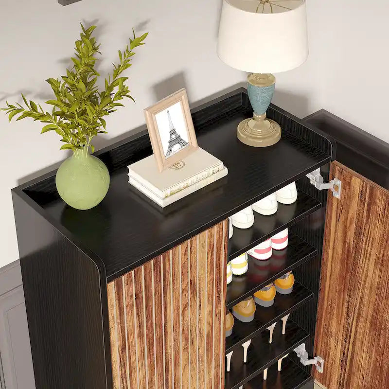 Meuble à chaussures à 5 niveaux avec portes, rangement pour 25 paires de chaussures en bois blanc