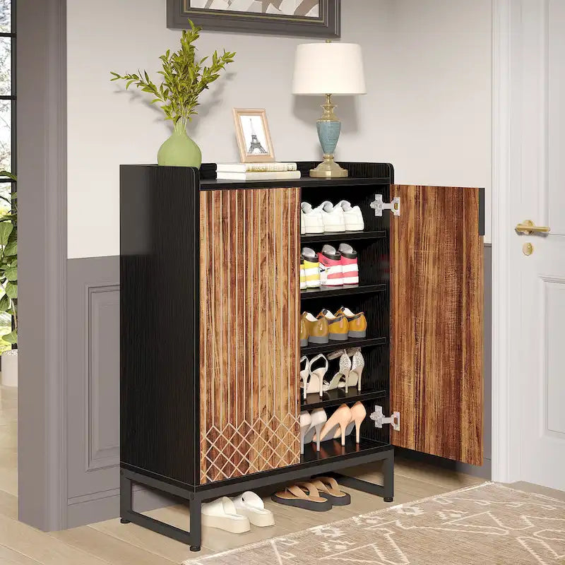 Meuble à chaussures à 5 niveaux avec portes, rangement pour 25 paires de chaussures en bois blanc