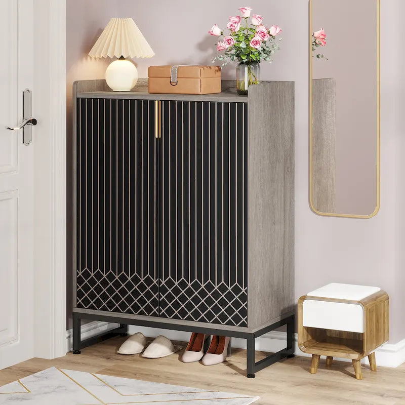 Meuble à chaussures à 5 niveaux avec portes, rangement pour 25 paires de chaussures en bois blanc