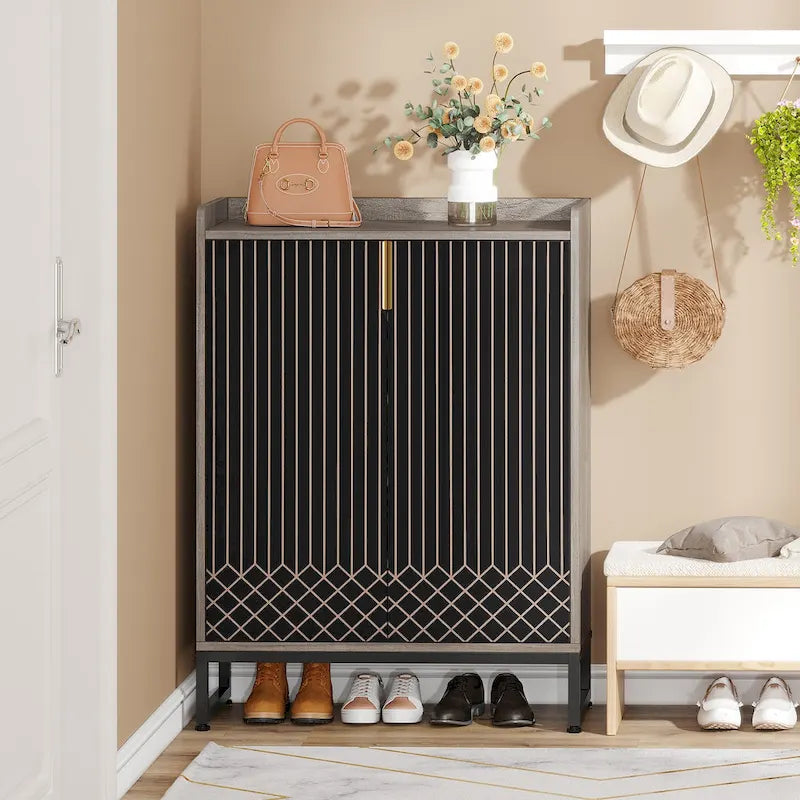 Meuble à chaussures à 5 niveaux avec portes, rangement pour 25 paires de chaussures en bois blanc