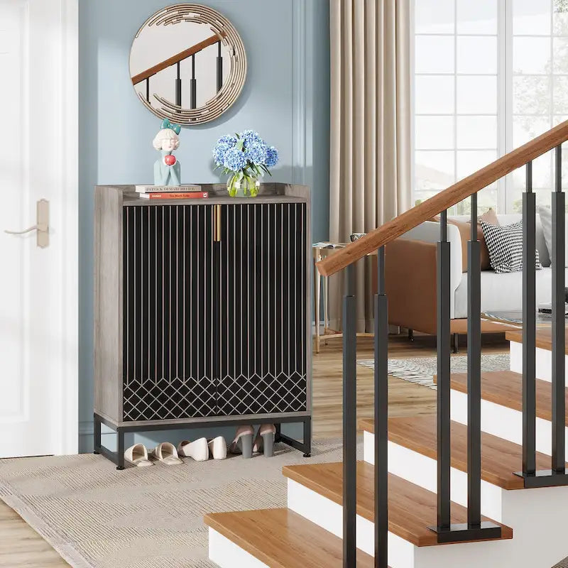 Meuble à chaussures à 5 niveaux avec portes, rangement pour 25 paires de chaussures en bois blanc