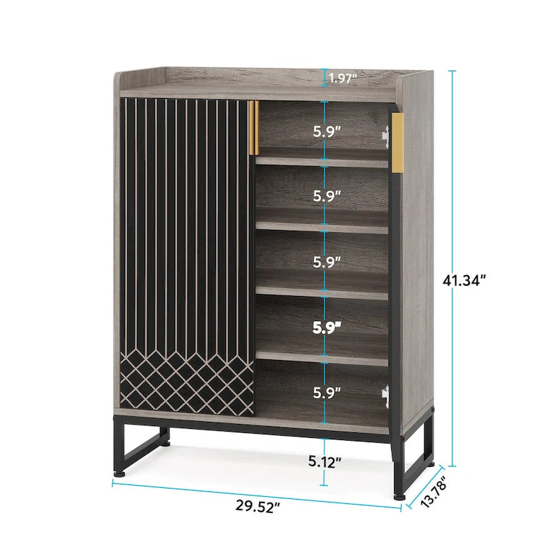 Meuble à chaussures à 5 niveaux avec portes, rangement pour 25 paires de chaussures en bois blanc