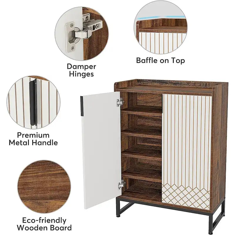 Meuble à chaussures à 5 niveaux avec portes, rangement pour 25 paires de chaussures en bois blanc