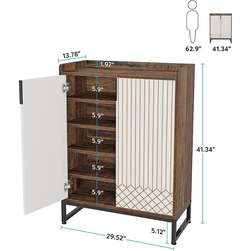 Meuble à chaussures à 5 niveaux avec portes, rangement pour 25 paires de chaussures en bois blanc