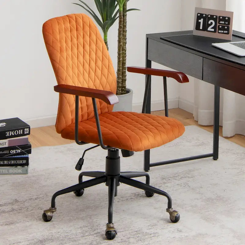 Chaise de bureau pivotante en velours pour la maison, réglable en dossier mi-haut, chaise de loisirs