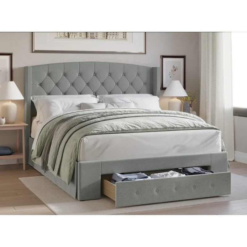 Lit à panneaux de rangement capitonnés Fauna