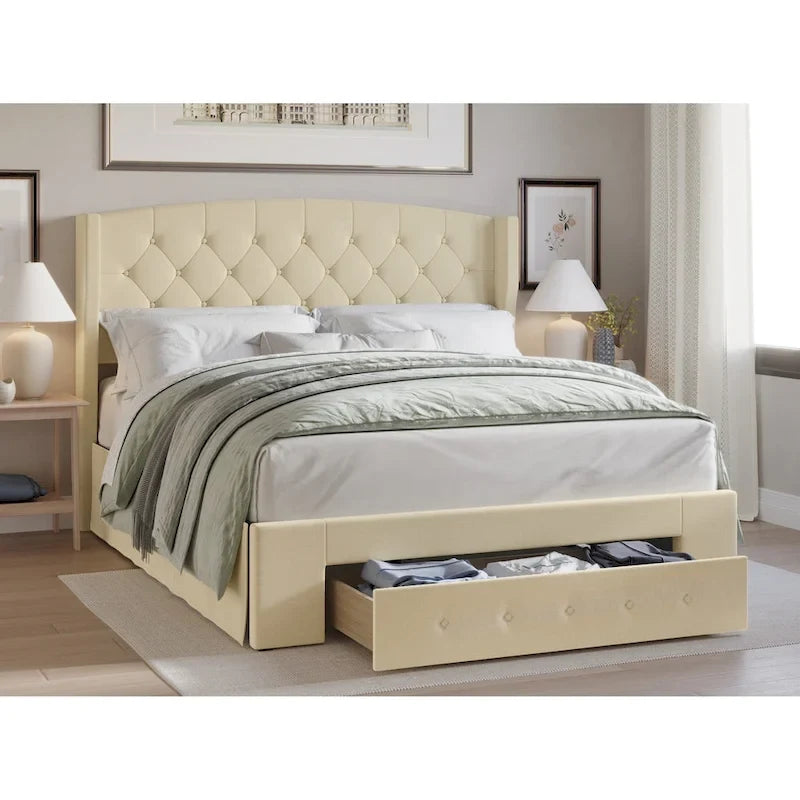 Lit à panneaux de rangement capitonnés Fauna