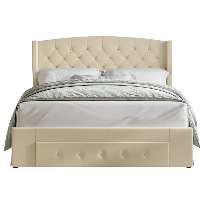 Lit à panneaux de rangement capitonnés Fauna