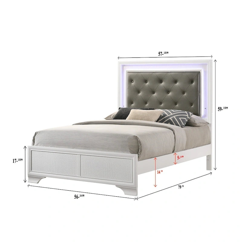 Ensemble de chambre à coucher Kym 4 pièces Frost LED en similicuir capitonné