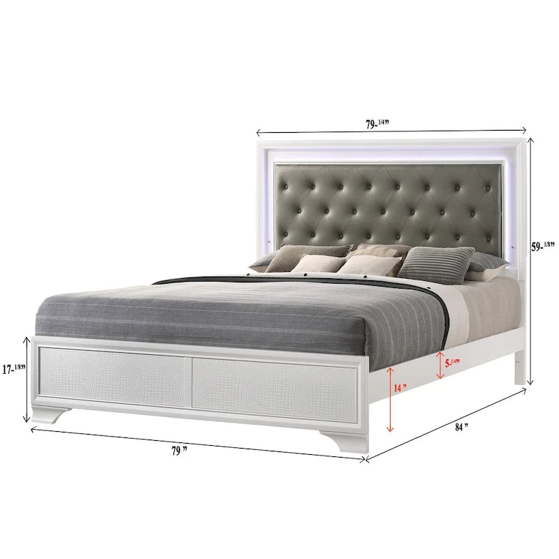 Ensemble de chambre à coucher Kym 4 pièces Frost LED en similicuir capitonné