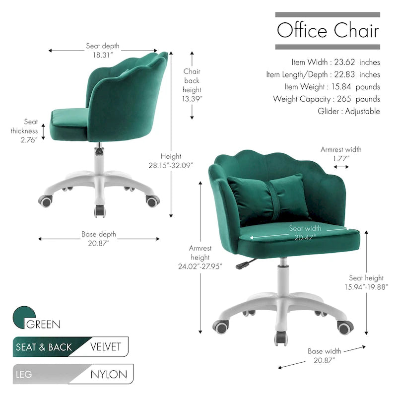 Fauteuil de bureau Porthos Home Taio en velours festonné avec piètement en nylon