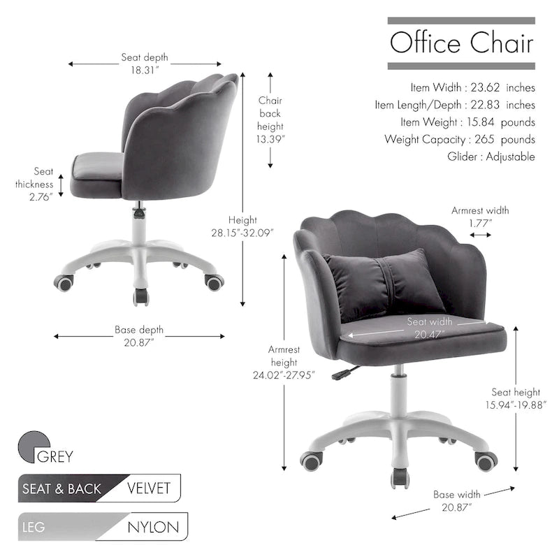 Fauteuil de bureau Porthos Home Taio en velours festonné avec piètement en nylon