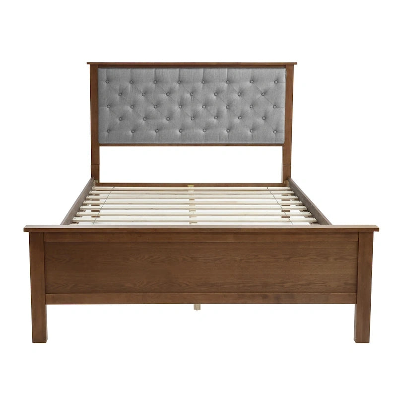 Ensemble tête de lit et pied de lit en bois pour lit queen-size, recouvert de tissu gris